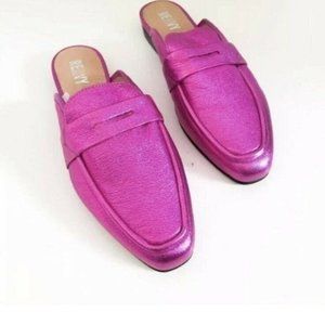 RENVY Hot Pink METALLIC Loafer MULES Slip on